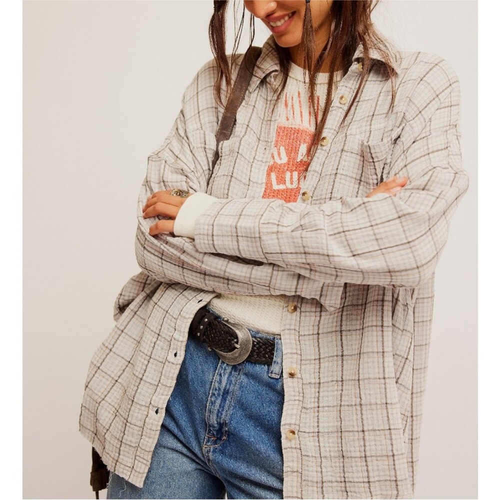 FREE PEOPLE We The Free Cardiff Plaid Top / Misty Lilac Combo NWT